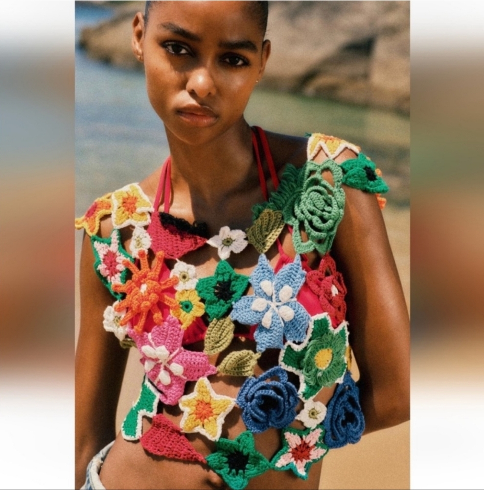 ZARA Colorful Crocheted Floral Open Knit Statement Top In XS/S NWT, RARE - Picture 6 of 16